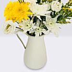 Mix Flowers In A White Handle Vase