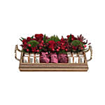 Exotic Mixed Flowers & Chocolates Golden Tray