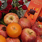 Fruits With Chocolate & Flowers Gift Box