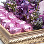 Graceful Mixed Flowers & Chocolates Golden Tray