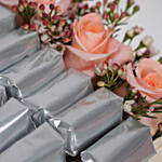 Lovely Peach Roses & Chocolates White Love Box