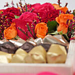 Mixed Flowers & Premium Chocolates Heart Shaped Box