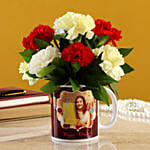 Mixed Carnations In White Mug