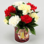 Mixed Carnations In White Mug