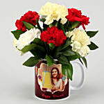 Mixed Carnations In White Mug