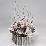 Cheerful Mixed Flowers Wooden Pot