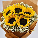 Ravishing Sunflowers Bouquet Beautifully Tied With Anniversary Balloons