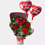 6 Red Roses Bouquet With I Love You Balloons