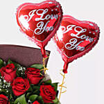 6 Red Roses Bouquet With I Love You Balloons