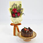 Chocolate Cake with Fresh Red Roses