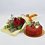 Red Velvet Cake and Bunch of 3 Red Roses