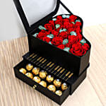 Red Roses and Chocolates Black Heart Box