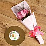 Pink Roses Bouquet & Mono Cake Combo