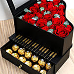 Red Roses and Chocolates Black Heart Box