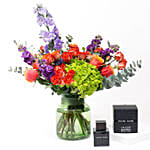 Mix Flowers Arrangement in Glass Vase with Perfume