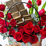 Red Roses Arrangement with Chocolates and Perfume