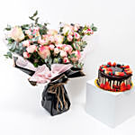 Beautiful Flower Bouquet with Choco Berry Cake