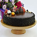 Chocolate Cake With Birthday Flower Arrangement