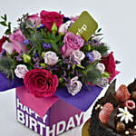 Chocolate Cake With Birthday Flower Arrangement