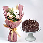 Attractive Roses & Gerberas Bouquet With Hazelnut Cake