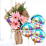 Beautiful Pink Gerberas Chic Bunch With Birthday Balloons