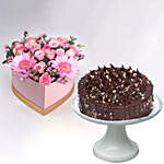 Blissful Mixed Flowers Heart Shaped Box With Hazelnut Cake