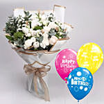 Delightful Bouquet of Mixed Flowers With Birthday Balloons