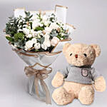 Delightful Bouquet of Mixed Flowers With Teddy Bear