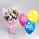 Elegant Bouquet of Mixed Flowers With Birthday Balloons