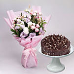 Elegant Bouquet of Mixed Flowers With Hazelnut Cake