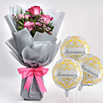 Elegant Bouquet of Mixed Roses With Anniversary Balloons