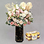 Exquisite Mixed Flowers In Black Vase With Ferrero Rocher