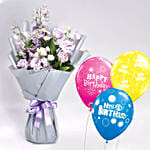 Gorgeous Bouquet of Mixed Flowers With Birthday Balloons