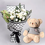 Gucci Wrapping Bouquet of Mixed Flowers With Teddy Bear