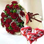 Lovely Bouquet of Roses With I Love You Balloons