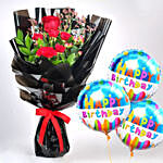Luxurious Bouquet of Mixed Flowers With Birthday Balloons