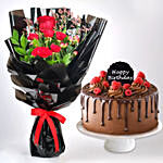 Luxurious Bouquet of Mixed Flowers With Chocolate Cake