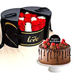 Luxurious Box of Roses With Chocolate Cake