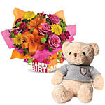 Present of Birthday Rosy With Teddy Bear