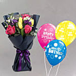 Ravishing Bouquet of Mixed Flowers With Birthday Balloons