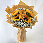 Ravishing Sunflowers Bouquet Beautifully Tied