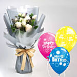 Timeless Bouquet of Mixed Flowers With Birthday Balloons