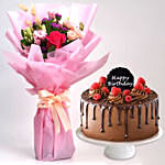 Vibrant Bouquet of Mixed Flowers With Chocolate Cake