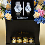 Flower Arrangement with Couple Watch
