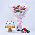 Delightful Roses Bouquet With Butterscotch Cake