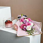 Pretty Rose Flower Bouquet with Mono Cake
