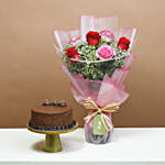 Loves Blushing Roses N Chocolate Cake