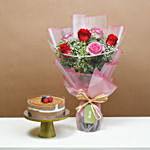 Gorgeous Roses Bouquet With Triple Chocolate Cake