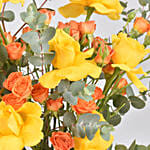 Orange and Yellow Roses and Chocolate Box