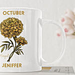 Personalied October Birthday Mug Yellow Marigold